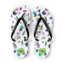 Load image into Gallery viewer, 80's BBs All Over Print White Flip Flops