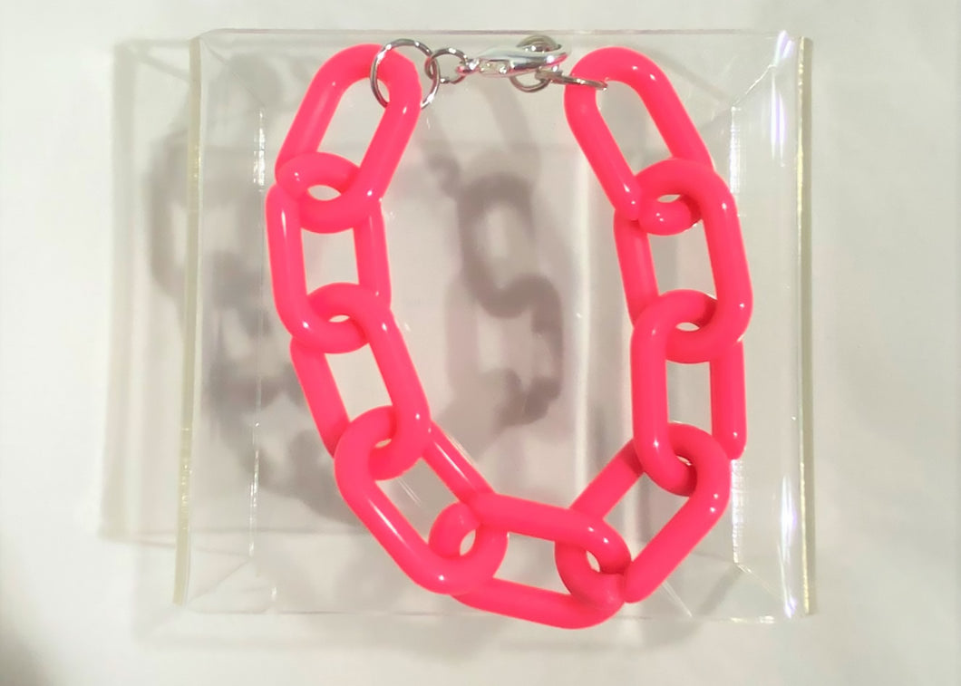 Neon Pink Acrylic Chain Bracelet Unisex