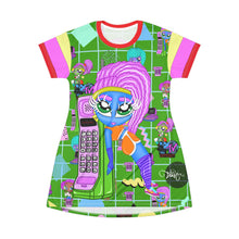 Load image into Gallery viewer, 80's Cordless Phone BB Green All Over Print T-Shirt Dress