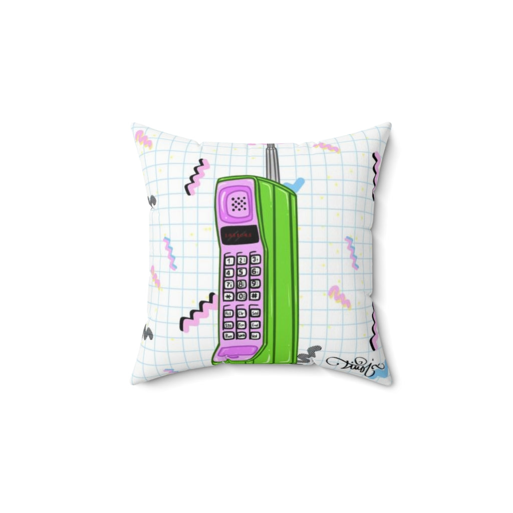 80's Retro Cordless Phone Spun Polyester Square Pillow