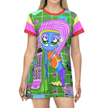Load image into Gallery viewer, 80&#39;s Cordless Phone BB Green All Over Print T-Shirt Dress
